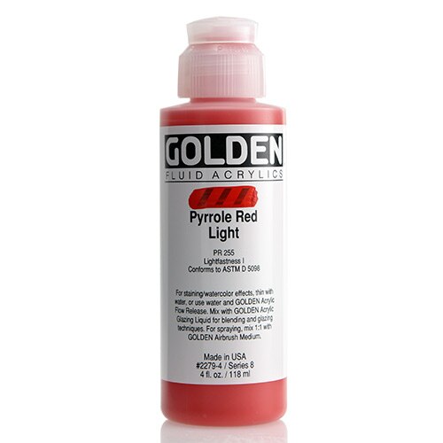 Golden, Fluid Acrylic, Paint, 4oz, Pyrrole Red Light